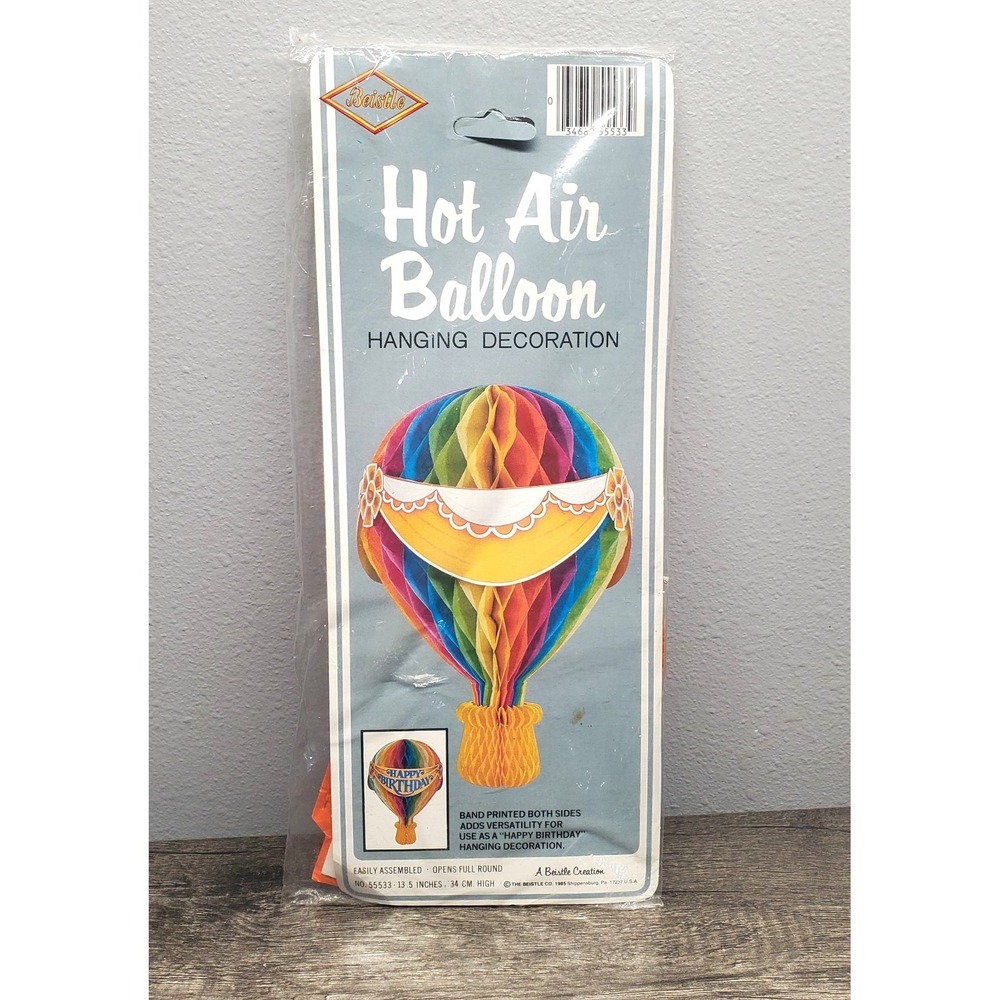 Vintage 1985 Beistle Hot Air Balloon Happy Birthday Honeycomb Decoration 13" NIP